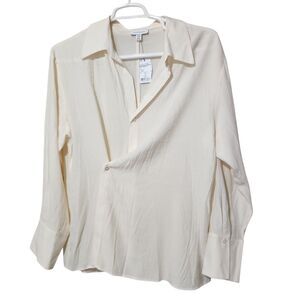 Topshop Blouse Size 14 Cream Color Lightweight Sheer Front Buttons